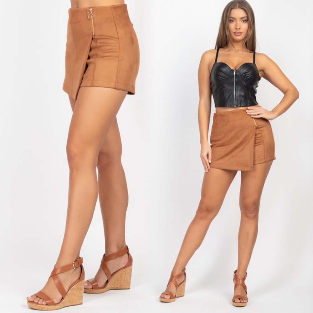 Brown Faux Suede Mini Skort - Picture 3 of 10